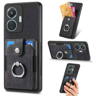 For vivo Y55 Retro Skin-feel Ring Card Wallet Phone Case(Black)