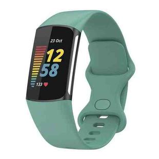 For Fitbit Charge 6 Solid Color Butterfly Buckle Silicone Watch Band, Size:L Size(Pine Green)