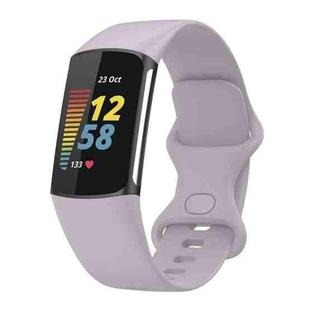 For Fitbit Charge 6 Solid Color Butterfly Buckle Silicone Watch Band, Size:L Size(Light Purple)