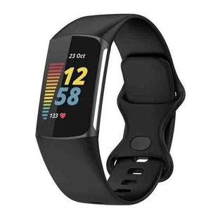 For Fitbit Charge 6 Solid Color Butterfly Buckle Silicone Watch Band, Size:S Size(Black)