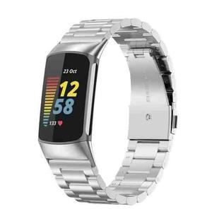 For Fitbit Charge 6 Three Beads Stainless Steel Metal Watch Band(Silver)