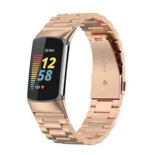 For Fitbit Charge 6 Three Beads Stainless Steel Metal Watch Band(Rose Gold)