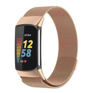 For Fitbit Charge 6 Milan Magnetic Metal Steel Mesh Watch Band(Rose Gold)