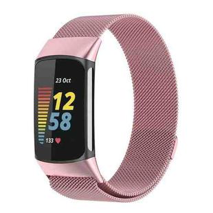 For Fitbit Charge 6 Milan Magnetic Metal Steel Mesh Watch Band(Pink)