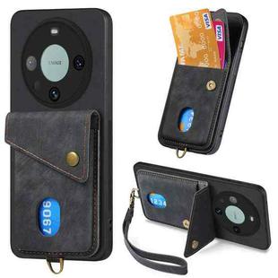 For Huawei Mate 60 Pro Retro Card Wallet Fold Leather Phone Case with Strap(Black)