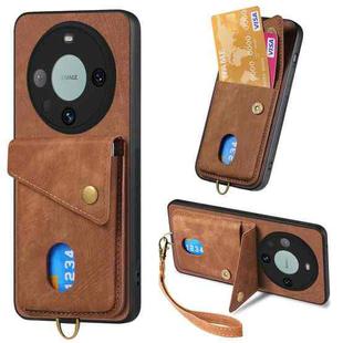 For Huawei Mate 60 Pro Retro Card Wallet Fold Leather Phone Case with Strap(Brown)