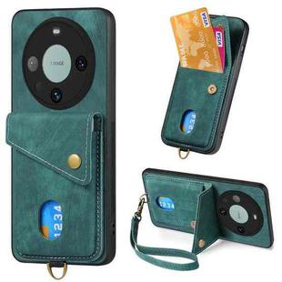 For Huawei Mate 60 Pro Retro Card Wallet Fold Leather Phone Case with Strap(Green)