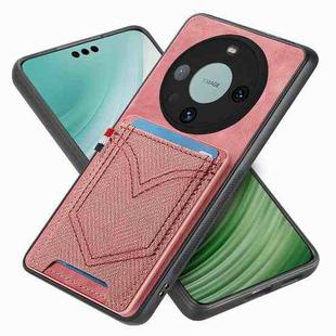 For Huawei Mate 60 Pro Denim Texture Leather Skin Phone Case with Card Slot(Pink)