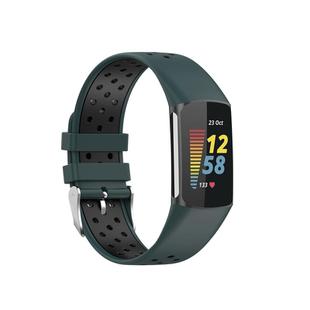 For Fitbit Charge 6 Dual Color Breathable Silicone Watch Band(Green+Black)