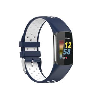 For Fitbit Charge 6 Dual Color Breathable Silicone Watch Band(Blue+White)