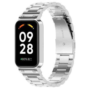 For Xiaomi Smart Band 8 Active Three Bead Stainless Steel Watch Band + Watch Metal Frame(Silver)