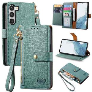 For Samsung Galaxy S23 5G Love Zipper Lanyard Leather Phone Case(Green)