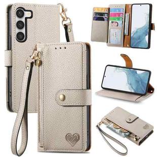 For Samsung Galaxy S23 5G Love Zipper Lanyard Leather Phone Case(White)