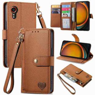 For Samsung Galaxy Xcover 7 Love Zipper Lanyard Leather Phone Case(Brown)