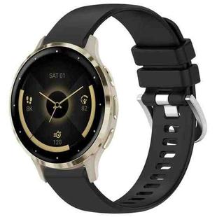 For Garmin Venu 3S Liquid Glossy Silver Buckle Silicone Watch Band(Black)