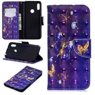 3D Colored Drawing Pattern Horizontal Flip Leather Case for Huawei Y6 / Y6 Pro, with Holder & Card Slots & Wallet(Purple Butterfly)
