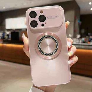 For iPhone 13 Pro Large Window Diamond Magnifier Magnetic Phone Case(Pink)