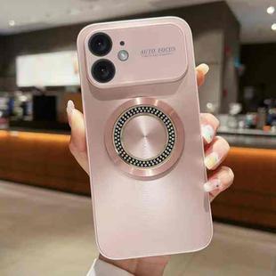 For iPhone 12 Large Window Diamond Magnifier Magnetic Phone Case(Pink)