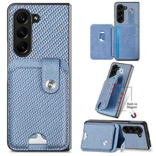 For Samsung Galaxy Z Fold5 5G Card Wallet Kickstand Back Phone Case with Tool Knife(Blue)