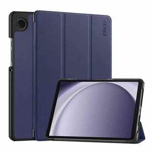 For Samsung Galaxy Tab A9 8.7 ENKAY Tri-fold Custer Texture Leather Smart Tablet Case(Dark Blue)