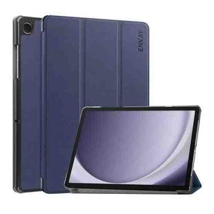 For Samsung Galaxy Tab A9+ 11.0 ENKAY Tri-fold Custer Texture Leather Smart Tablet Case(Dark Blue)