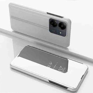 For Xiaomi Redmi 13C Plated Mirror Horizontal Flip Leather Phone Case with Holder(Silver)