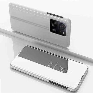 For Xiaomi 13T Pro Plated Mirror Horizontal Flip Leather Phone Case with Holder(Silver)