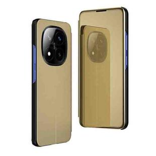 For Xiaomi Redmi Note 14 Pro+ 5G Plated Mirror Horizontal Flip Leather Phone Case with Holder(Gold)