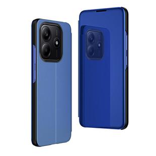 For Redmi Note 14 4G 163.25mm Plated Mirror Horizontal Flip Leather Phone Case with Holder(Blue)