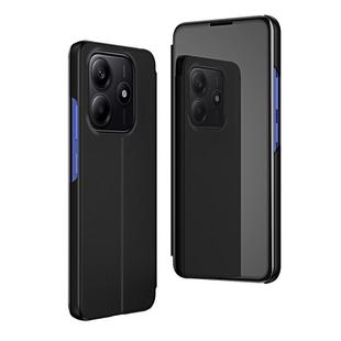 For Redmi Note 14 4G 163.25mm Plated Mirror Horizontal Flip Leather Phone Case with Holder(Black)