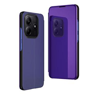 For Redmi Note 14 4G 163.25mm Plated Mirror Horizontal Flip Leather Phone Case with Holder(Purple Blue)