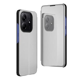 For Redmi Note 14 4G 163.25mm Plated Mirror Horizontal Flip Leather Phone Case with Holder(Silver)