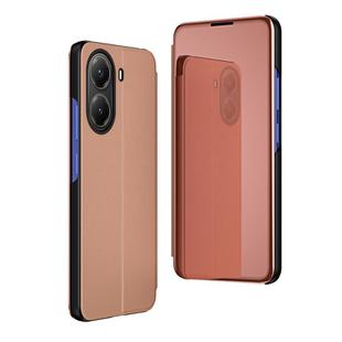For Xiaomi  Poco X7 Pro Plated Mirror Horizontal Flip Leather Phone Case with Holder(Rose Gold)