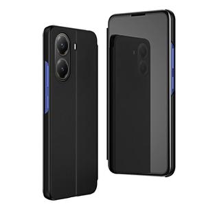 For Xiaomi  Poco X7 Pro Plated Mirror Horizontal Flip Leather Phone Case with Holder(Black)