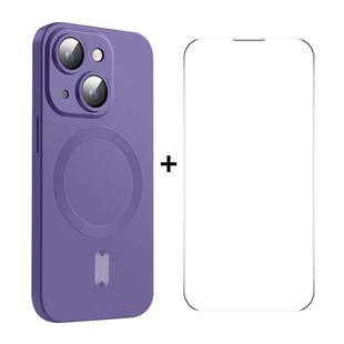 For iPhone 14 ENKAY MagSafe Matte TPU Phone Case with Lens Film & Screen Glass Film(Purple)