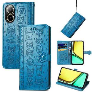 For Realme C67 4G Cat and Dog Embossed Leather Phone Case(Blue)