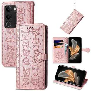 For vivo S17 Cat and Dog Embossed Leather Phone Case(Rose Gold)