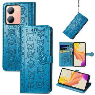 For vivo Y78 Cat and Dog Embossed Leather Phone Case(Blue)
