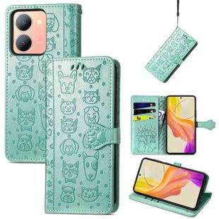 For vivo Y78 Cat and Dog Embossed Leather Phone Case(Green)