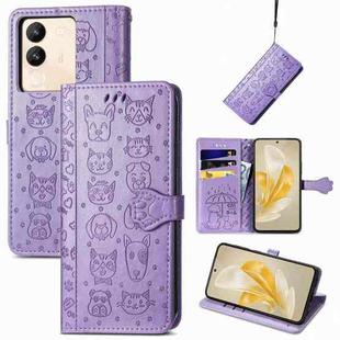 For vivo V29e / Y200 Cat and Dog Embossed Leather Phone Case(Purple)