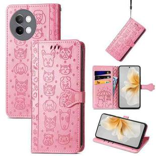 For vivo S18e Cat and Dog Embossed Leather Phone Case(Pink)