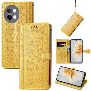 For vivo S18e Cat and Dog Embossed Leather Phone Case(Yellow)