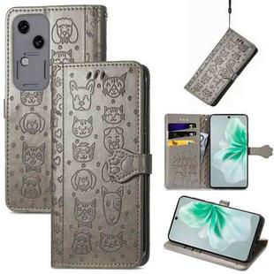 For vivo S18 Cat and Dog Embossed Leather Phone Case(Grey)