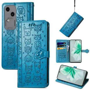 For vivo S18 Cat and Dog Embossed Leather Phone Case(Blue)