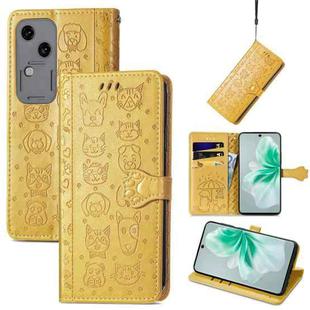 For vivo S18 Cat and Dog Embossed Leather Phone Case(Yellow)