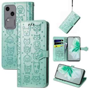 For vivo S18 Cat and Dog Embossed Leather Phone Case(Green)