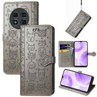 For Ulefone Note 15 Cat and Dog Embossed Leather Phone Case(Grey)