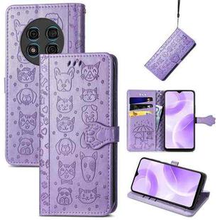 For Ulefone Note 15 Cat and Dog Embossed Leather Phone Case(Purple)