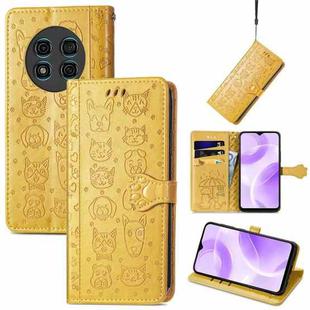For Ulefone Note 15 Cat and Dog Embossed Leather Phone Case(Yellow)