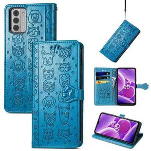 For Nokia G42 Cat and Dog Embossed Leather Phone Case(Blue)